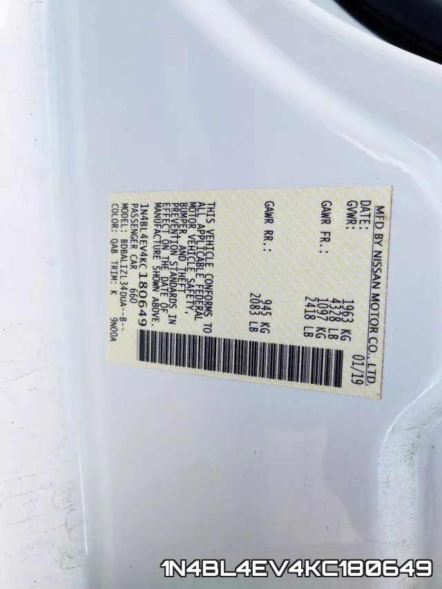 1N4BL4EV4KC180649 фото 2