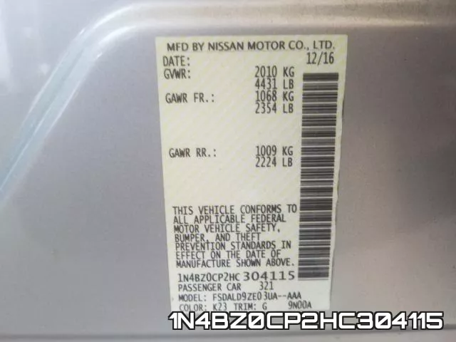 1N4BZ0CP2HC304115 фото 2
