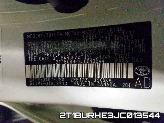 2T1BURHE3JC013544 фото 2