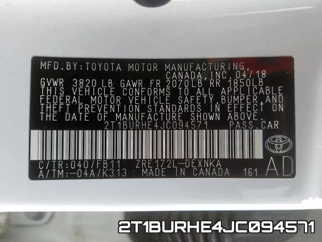 2T1BURHE4JC094571 фото 2