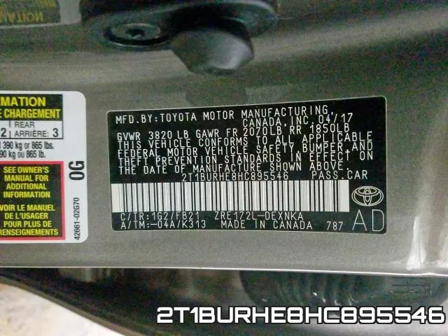 2T1BURHE8HC895546 фото 2