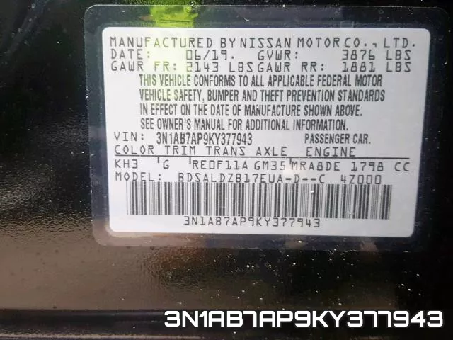 3N1AB7AP9KY377943 фото 2