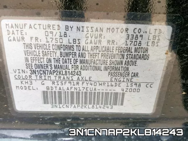 3N1CN7AP2KL814243 фото 2