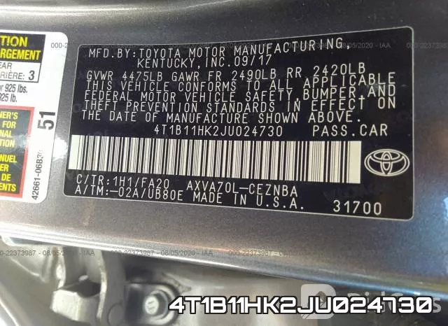 4T1B11HK2JU024730 фото 10
