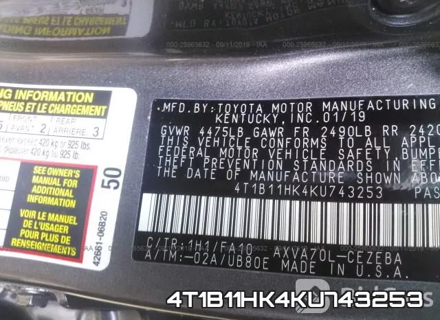 4T1B11HK4KU743253 фото 10