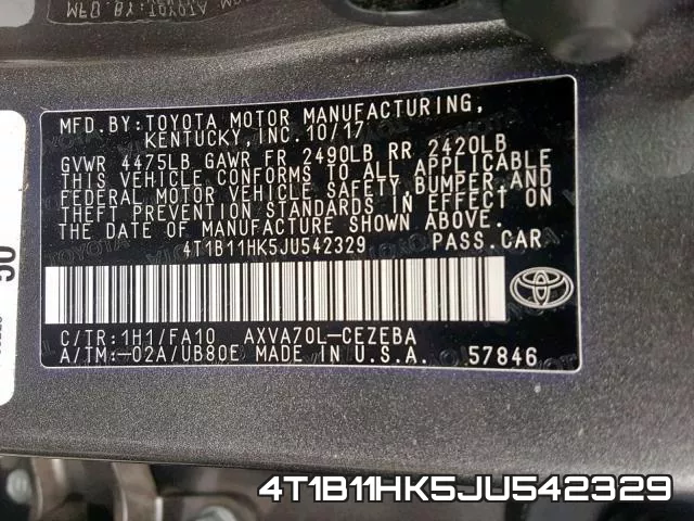 4T1B11HK5JU542329 фото 2
