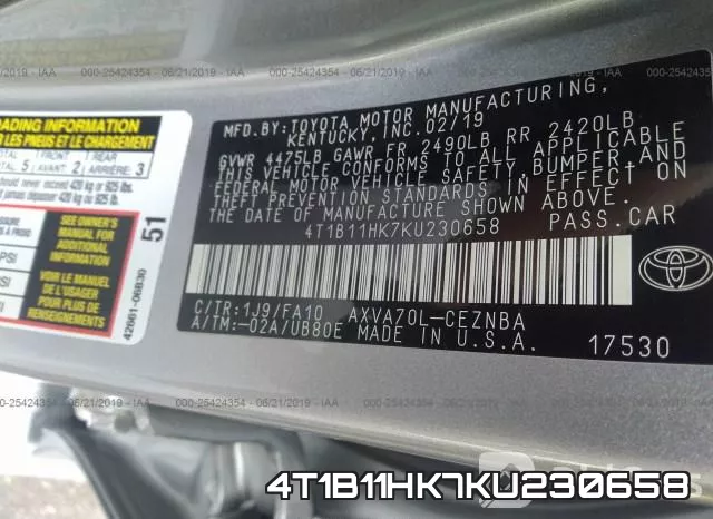 4T1B11HK7KU230658 фото 10