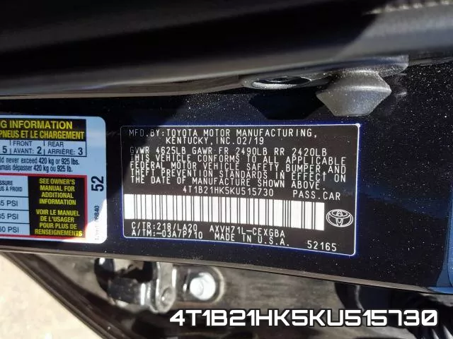 4T1B21HK5KU515730 фото 2