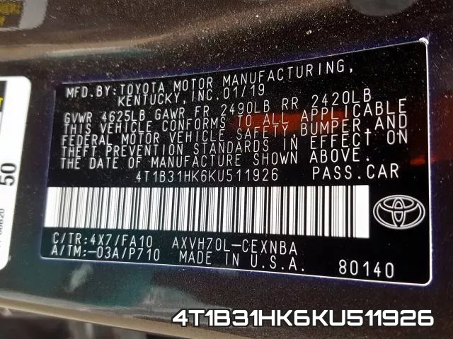 4T1B31HK6KU511926 фото 2