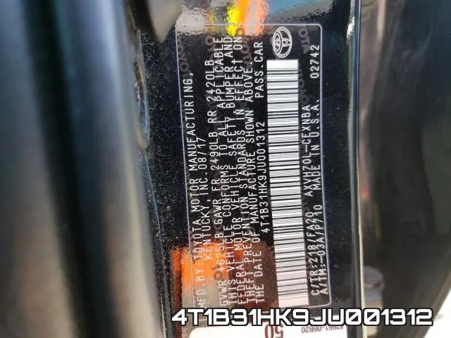 4T1B31HK9JU001312 фото 2