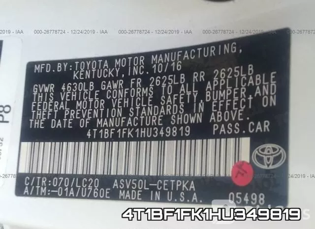 4T1BF1FK1HU349819 фото 10