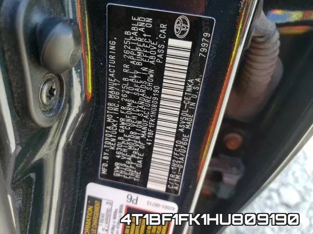 4T1BF1FK1HU809190 фото 2