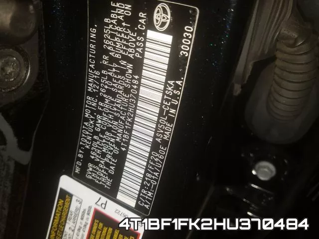 4T1BF1FK2HU370484 фото 2