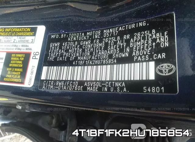 4T1BF1FK2HU785854 фото 10