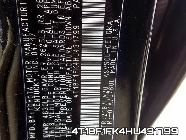 4T1BF1FK4HU431799 фото 2
