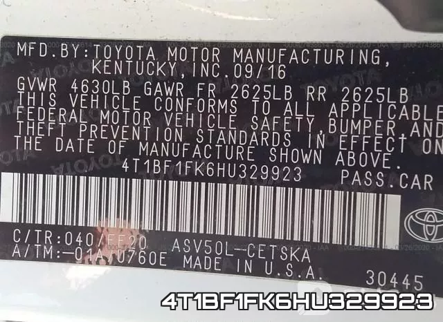 4T1BF1FK6HU329923 фото 10