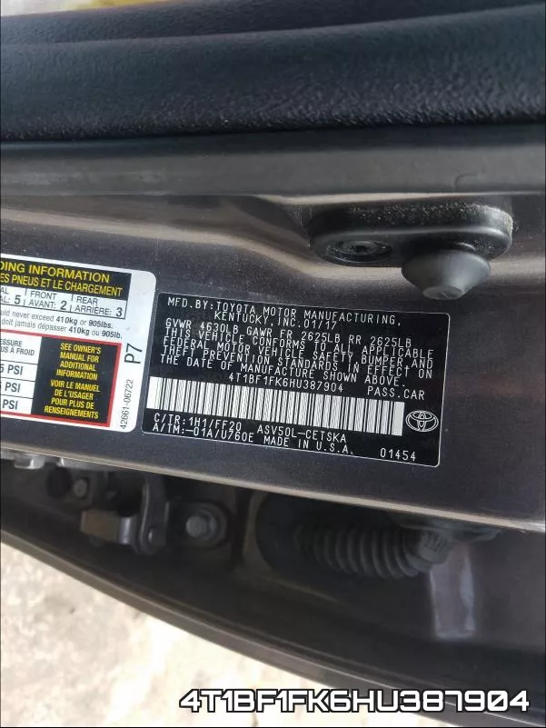 4T1BF1FK6HU387904 фото 2