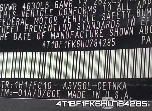 4T1BF1FK6HU784285 фото 10