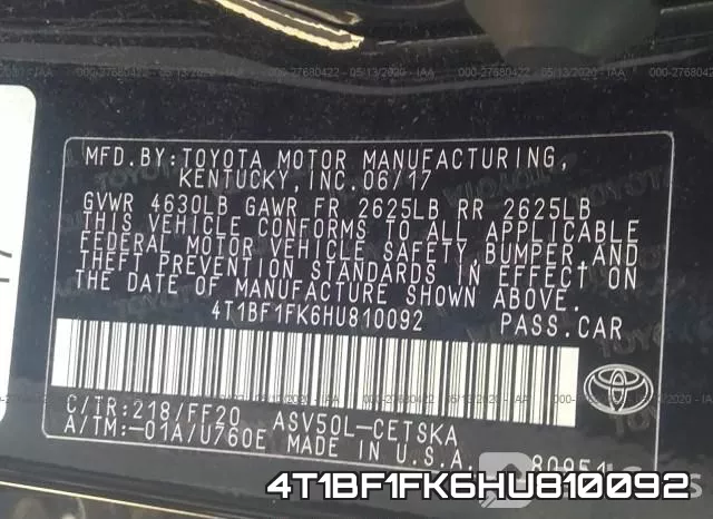 4T1BF1FK6HU810092 фото 10
