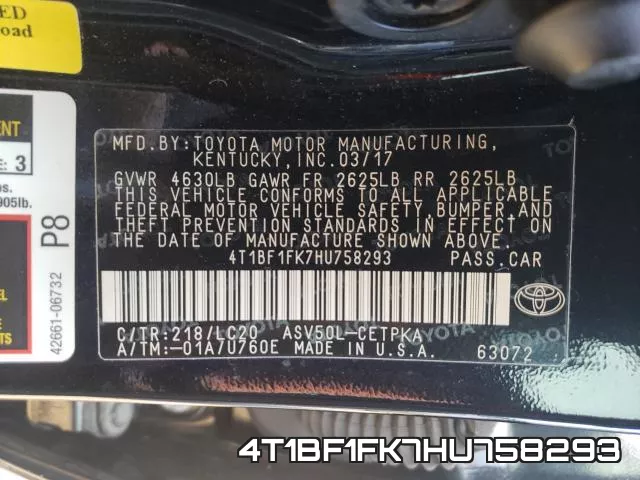 4T1BF1FK7HU758293 фото 2