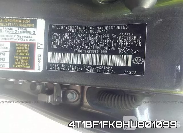 4T1BF1FK8HU801099 фото 9