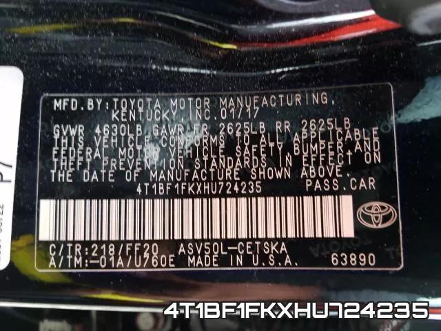 4T1BF1FKXHU724235 фото 2