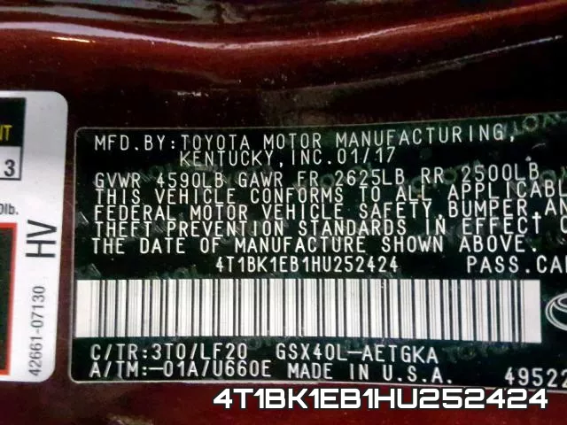 4T1BK1EB1HU252424 фото 2