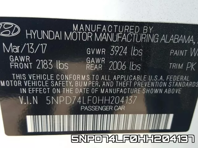 5NPD74LF0HH204137 фото 2
