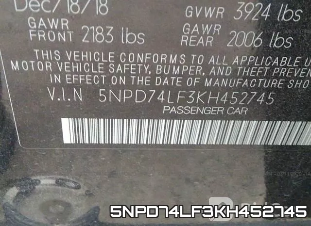 5NPD74LF3KH452745 фото 10