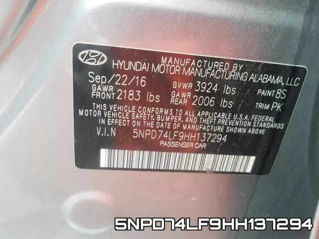 5NPD74LF9HH137294 фото 2
