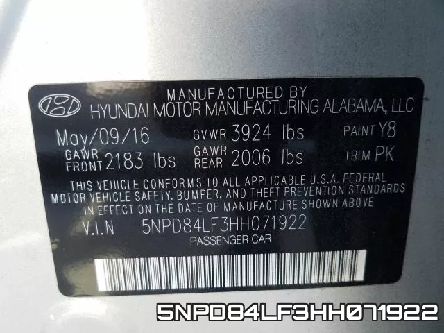 5NPD84LF3HH071922 фото 2