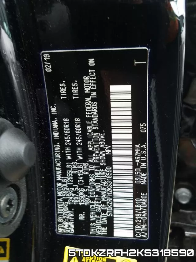 5TDKZRFH2KS318590 фото 2