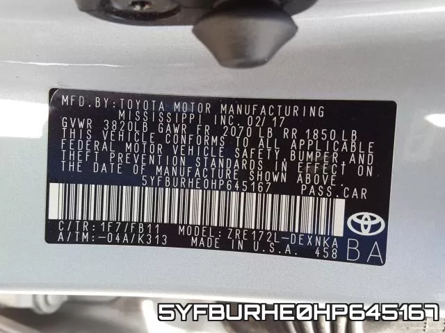 5YFBURHE0HP645167 фото 2