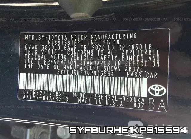 5YFBURHE1KP915594 фото 10