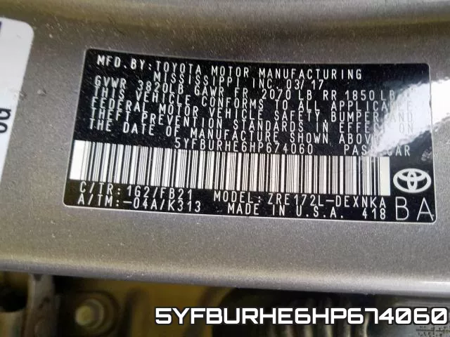 5YFBURHE6HP674060 фото 2