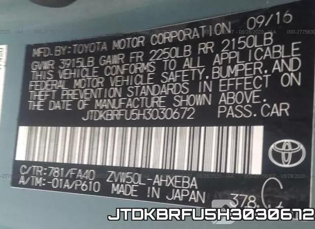 JTDKBRFU5H3030672 фото 10