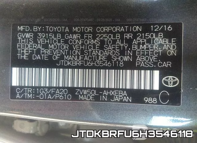 JTDKBRFU6H3546118 фото 10
