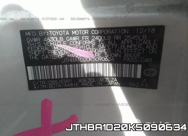 JTHBA1D20K5090634 фото 10