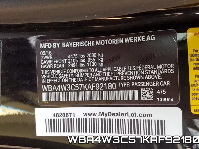 WBA4W3C57KAF92180 фото 2