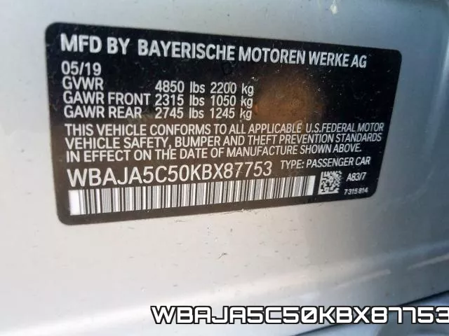 WBAJA5C50KBX87753 фото 2