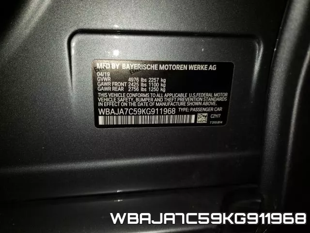 WBAJA7C59KG911968 фото 2