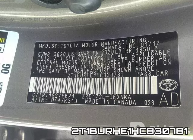 2T1BURHE1HC830781 фото 10