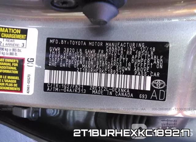 2T1BURHEXKC189217 фото 10
