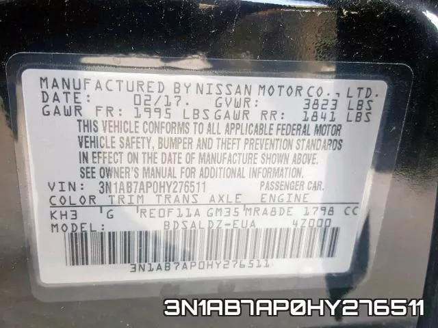 3N1AB7AP0HY276511 фото 2