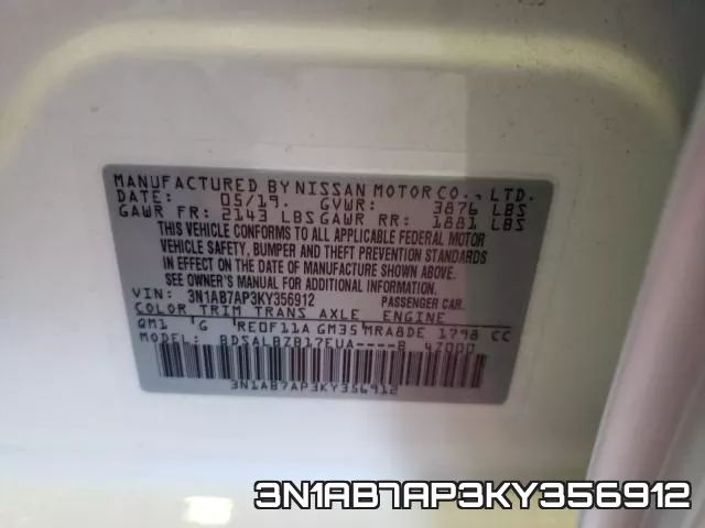 3N1AB7AP3KY356912 фото 2