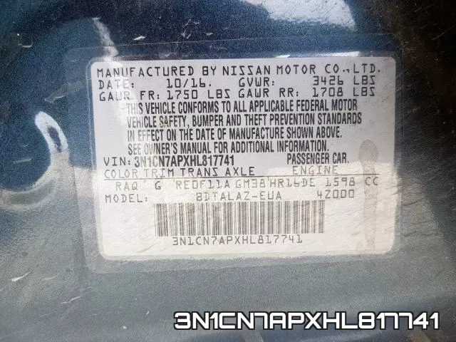 3N1CN7APXHL817741 фото 2