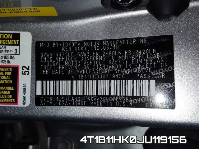 4T1B11HK0JU119156 фото 2