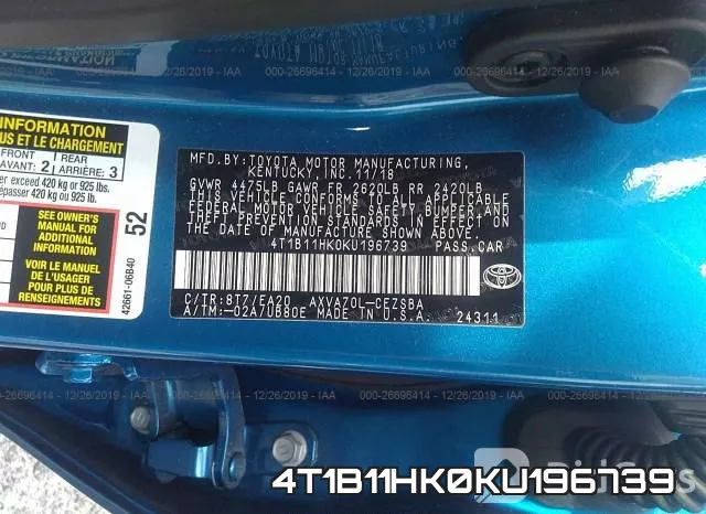 4T1B11HK0KU196739 фото 10