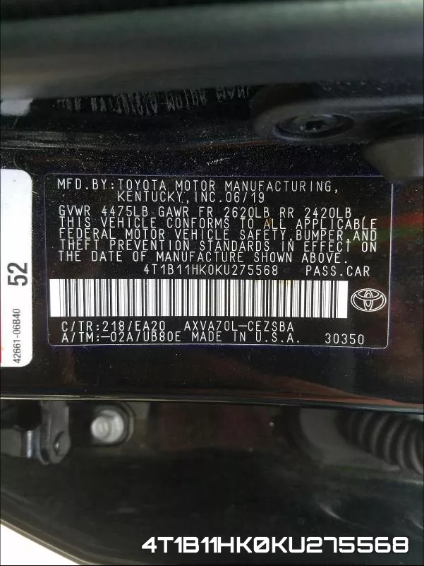 4T1B11HK0KU275568 фото 2