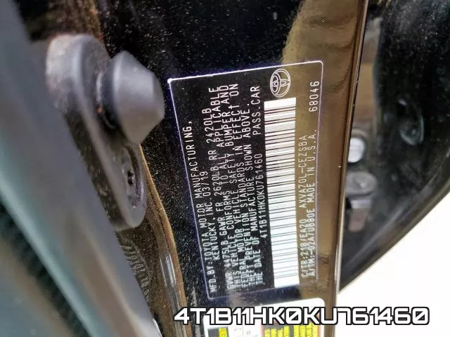 4T1B11HK0KU761460 фото 2